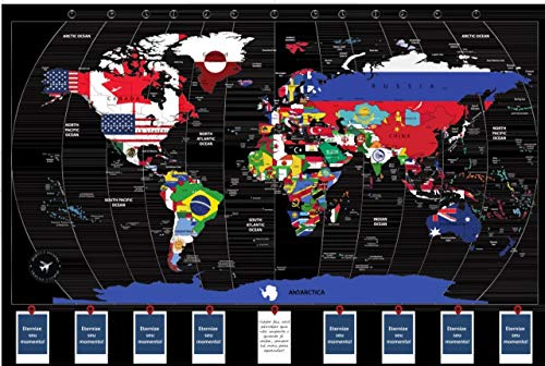 MAPA RASPADINHA MAPA DO MUNDO DE RASPAR BANDEIRAS DELUXE TAMANHO GRANDE 90X60CM SCRATCH MAP