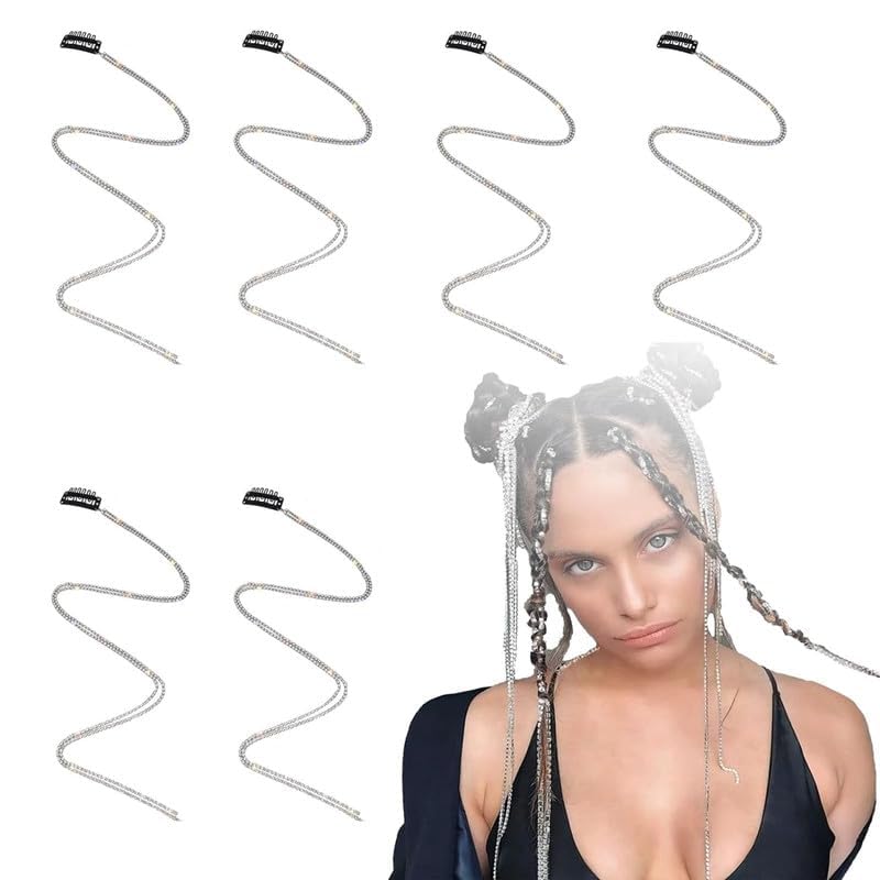 Hair Chains, Silver Crystal Hair Clips, Metal Braids Tassel, 6 Pieces, Women