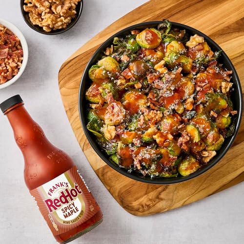 Image of Frank's RedHot Wing Sauce & Dip, Spicy Maple, Moderate Heat, Toss, Top or Dip with Wings, Chicken Nuggets, Chicken & Waffles, Breakfast Casseroles, Breakfast Sandwiches, and More, 12 fl oz