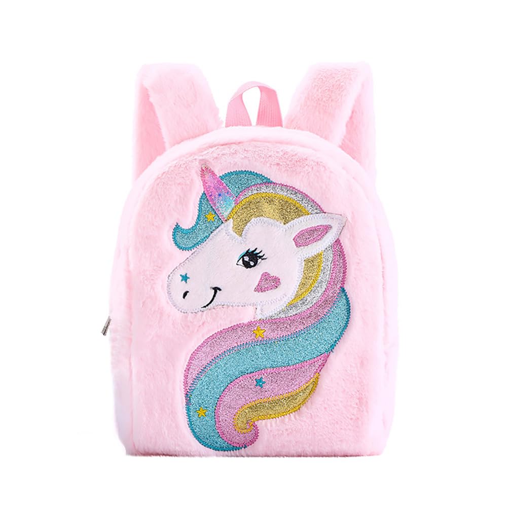 Fluffy Backpack Rainbow Cute Plush Bag with Purse or Fuzzy Notebook & Pom-Pom Pen Soft Toy Stylish School Supplies Girl’s Dream Gift Diary Kids Toddlers