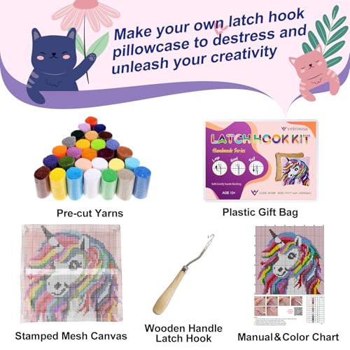 Image of Fantasy Unicorn Latch Hook Kits for Adults Kids, Beginners DIY Throw Pillow Kit Pre-printed Pillowcase Hook and Latch Rug Kits Cross-stitch Cushion Cover for Home Sofa Decor Gift Idea 17x17 inch