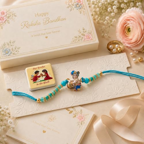 Image of rakhi gift | Rakhi for Brother | Premium Raksha Bandhan Gift Combo with Fridge Magnet, Roli Chawal & Card | Rakhi Gift Hamper Raksha Bandhan Gift |Gift Pack
