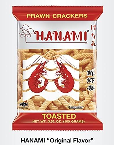 Hanami Toasted Prawn Crackers Original Flavor 3.52 oz. x 2 Packs, Shipped by Thai Pantry.net
