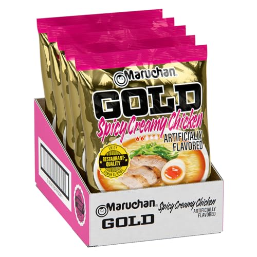 Image of Maruchan Gold Ramen Noodle Soup, Spicy Creamy Chicken Flavor - Restaurant Quality Japanese-Style Instant Noodles, Quick & Easy Meal - 3.34 Oz. (5 Pack)