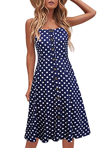 Image of Berydress Women's Casual Beach Summer Dresses 2026 Solid Cotton Flattering A-Line Spaghetti Strap Button Down Midi Sundress