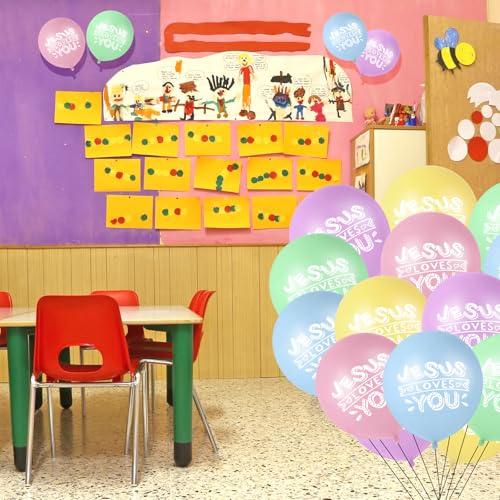 Image of Gejoy Jesus Loves You Balloon 12 Inch Latex Christian Religious Jesus Balloon Party Decor for He Is Risen Party Decor Favor Cross Church Event Birthday Sunday Supplies(Macaron Colors,60 Pcs)