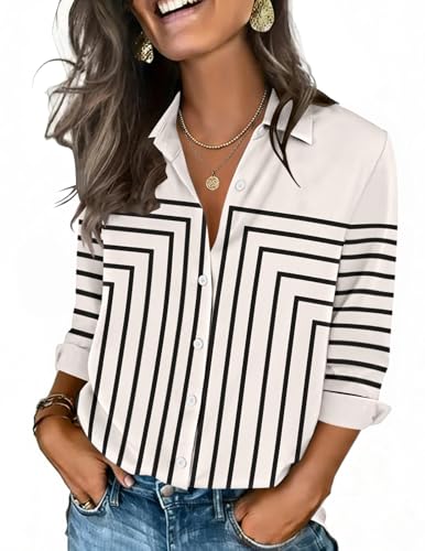 Zeagoo Women's Tops 3/4 Sleeve Shirts Button Down Business Casual
