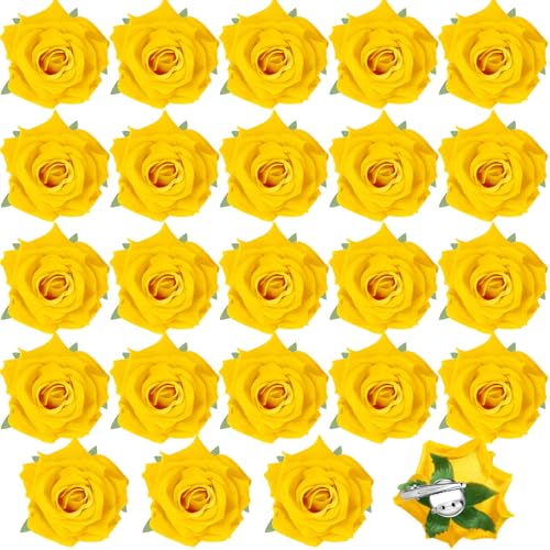 Batiyeer 24 Pcs Rose Flower Hair Clips, 2.8 Inch, Halloween Party, Yellow