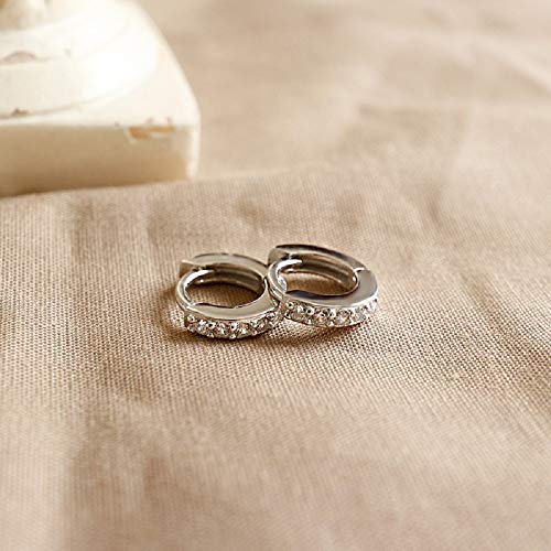 Tiny Small Cubic Zirconia Mini Hoop Earrings Real 925 Sterling Silver for Cartilage Tragus Pierced Sleeper Cuff Women Teen Girls 2nd Hole Round Hinged Huggie Hoops Dainty Fashion Jewelry Gifts Hypoallergenic 6mm/8mm/10mm2