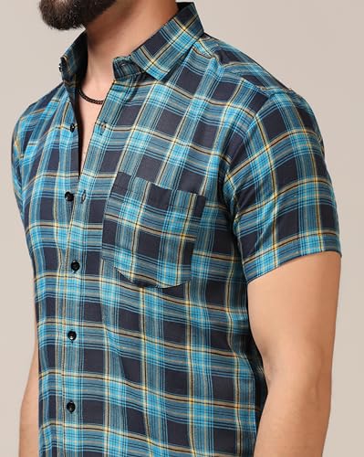 Image of TOPLOT Men's Regular Fit Casual Shirt Checks Design with Spread Collar & Half Sleeves