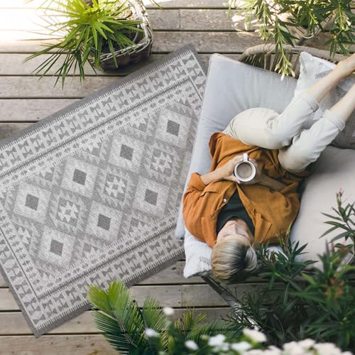 Tapis d'extérieur 140x210 cm en PVC imperméable pour balcon et terrasse rectangle - 3
