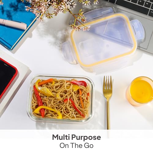 Image of CELLO Fit & Fresh Rectangle Lunch Box Container for Daily Use 1050ml Clear |Microwave & Fridge Safe Toughened Glass Airtight Leakproof Food Storage Tiffin Box Container for Kitchen Travel & Office Use