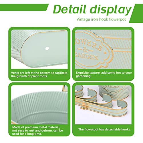 Image of PerGar 3 Pack Metal Railing Planter Box Outdoor, 10.6 inch Hanging Flower Pots with Detachable Hooks & Drainage Holes, Rail Planter Boxes for Balcony Deck Porch Fence Garden Home Decoration, Grey Blue