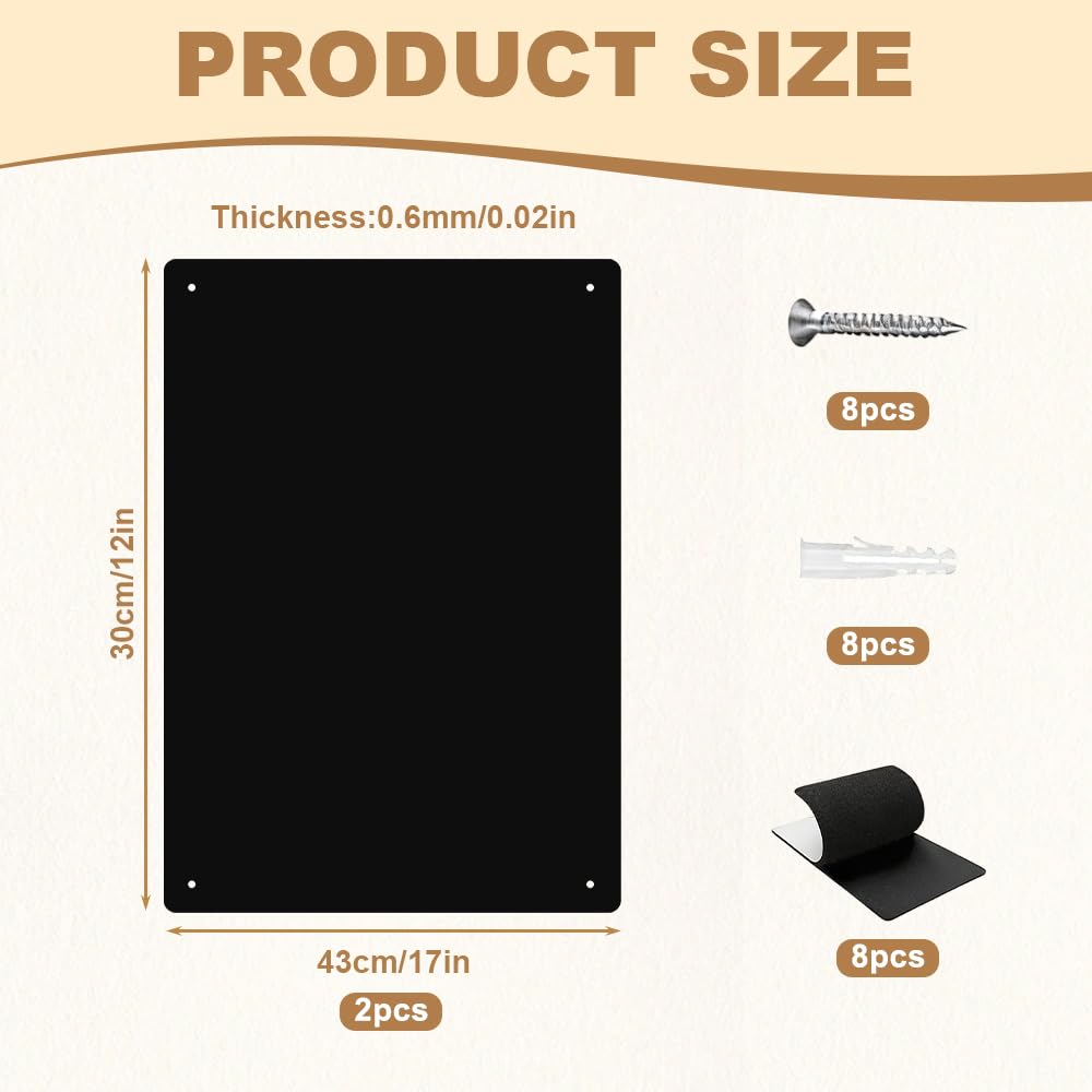 2 pièces Tableau Magnetique Mural Noir 43 X 30 X 0.06cm, Tableau Aimanté Mural, Plaque Aimantée pour Afficher des Notes et des Photos, Plaque Magnétique pour Bureau, Cuisine, Réfrigérateur
