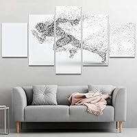 SIGNWIN 5 Panel Canvas Wall Art Abstract Shape a Running Man Formed Dots Abstract Plants Illustrations Impressionism Modern Panoramic Relax/Calm Multicolor for Living Room, Bedroom, Office - 60