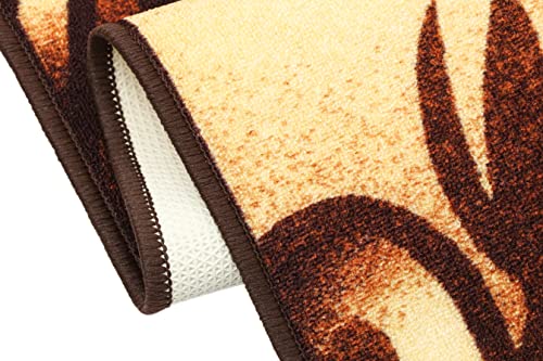 Image of THE HOME TALK Modern Polyester Area Rugs | Carpets for Living Room, Kitchen, Kid's Room, Bedroom | Microfiber Polyester Rugs | Shaggy Floor Carpet | Anti Skid Store (Brown Leave, 55x135 Cm)