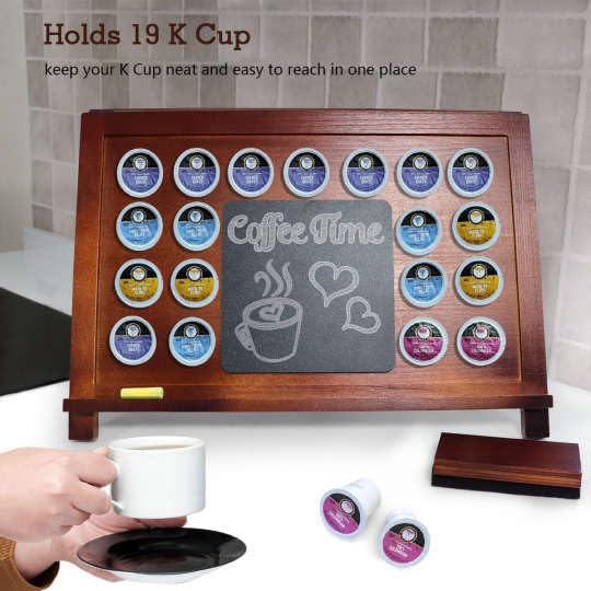 Organizador de cápsulas de café de madera con pizarra, capacidad para 19 cápsulas