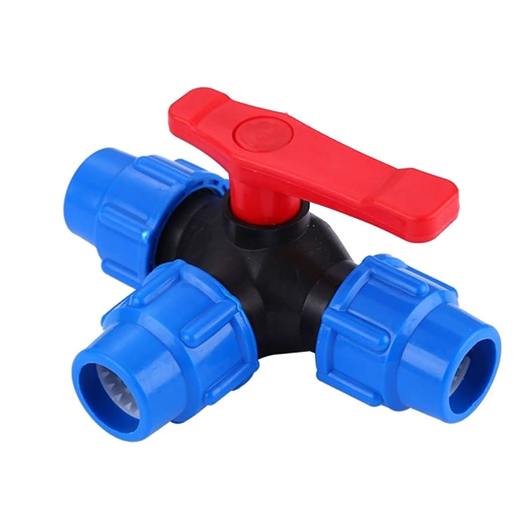 Conector de grifo jardín Conectores tubería agua, 1 pieza 1/2" 3/4" 1" 1-1/4" 1-1/2" PE Válvula bola rápida tres vías, rápido plástico con mango for riego campo(1 1/2")
