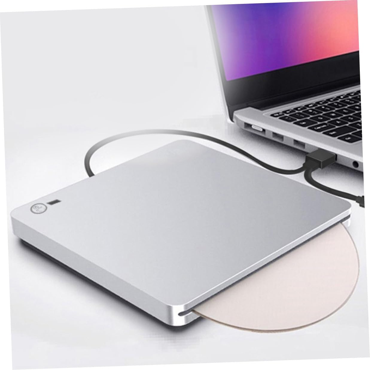 USB CD Burner Dual Interface External Drive Suction Type Multifunctional Optical Disc Writer for Home Office Use Ultra-Thin Portable CD DVD Player Compatible with Windows Silver