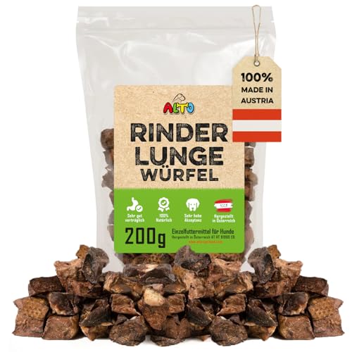 ALTO - Premium Trainingsleckerli für Hunde - getrocknete Rinderlunge Würfel klein 200g - Natürliches Hundeleckerli getreidefrei - für Hundetraining, Leckerlitasche für Hunde, Welpen Leckerlies