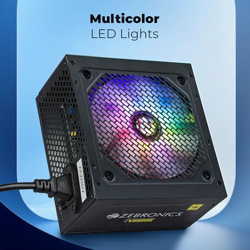 Image of Zebronics Premium Power Supply, Long Flat Cables, Silent 120mm Fan, 12V 32A, 6+2 PCIe, 4+4 CPU, 4 x SATA, 2 x MOLEX, RGB Fan, Built-in Protections (VS550Z, Black)