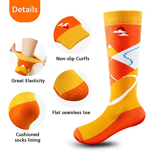 FanNicoo 2 Pack Kids Ski Socks OTC Warm Soft Non-Slip Cuff Winter Skiing Outdoor for Girls Boys(Orange), Small3