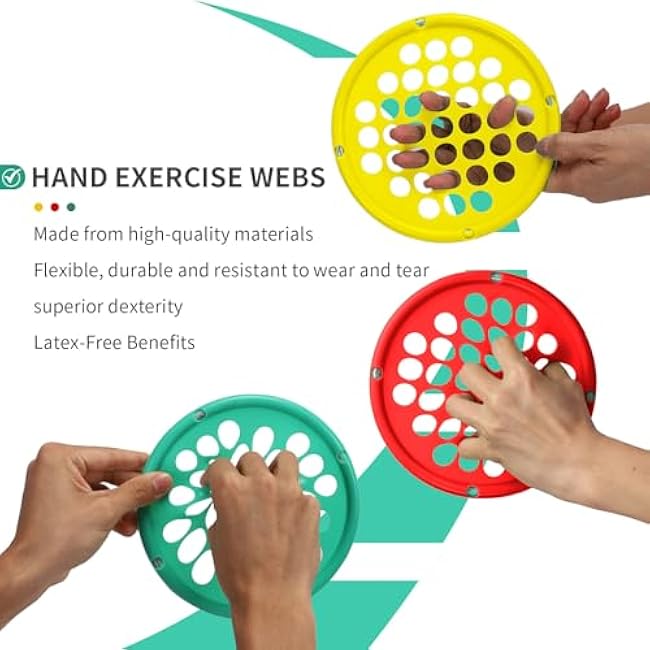 Hand Exercise Webs for Physical Therapy, Hand Grip Strengthener, Finger Exerciser, Portable Size, Latex Free, 7 Diameter