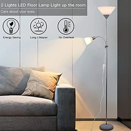 Dinglilighting Led Floor Lamp Dllt Mother-Daughter Floor Lamps With Reading Lights, Modern Standing Pole Light, Torchiere Free Standing Lamp For Living Room, Bedroom, Office (Silver) #TOP7