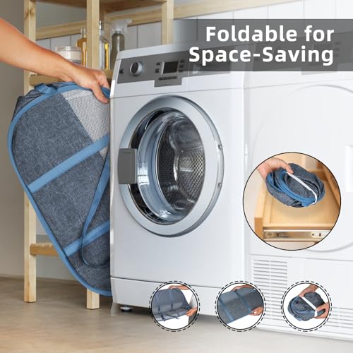 Image of 100L Collapsible Laundry Baskets, Tear Proof Pop Up Laundry Hamper with Dual Handles, Large Foldable Laundry Basket, Easy to Carry Laundry Hamper for Home, Laundry Room, Bedroom, Dorm, Travel Blue