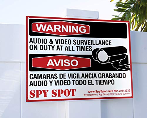 Placa CCTV de plástico Warning Audio and Video Surveillance on Duty At All Times em inglês/espanhol