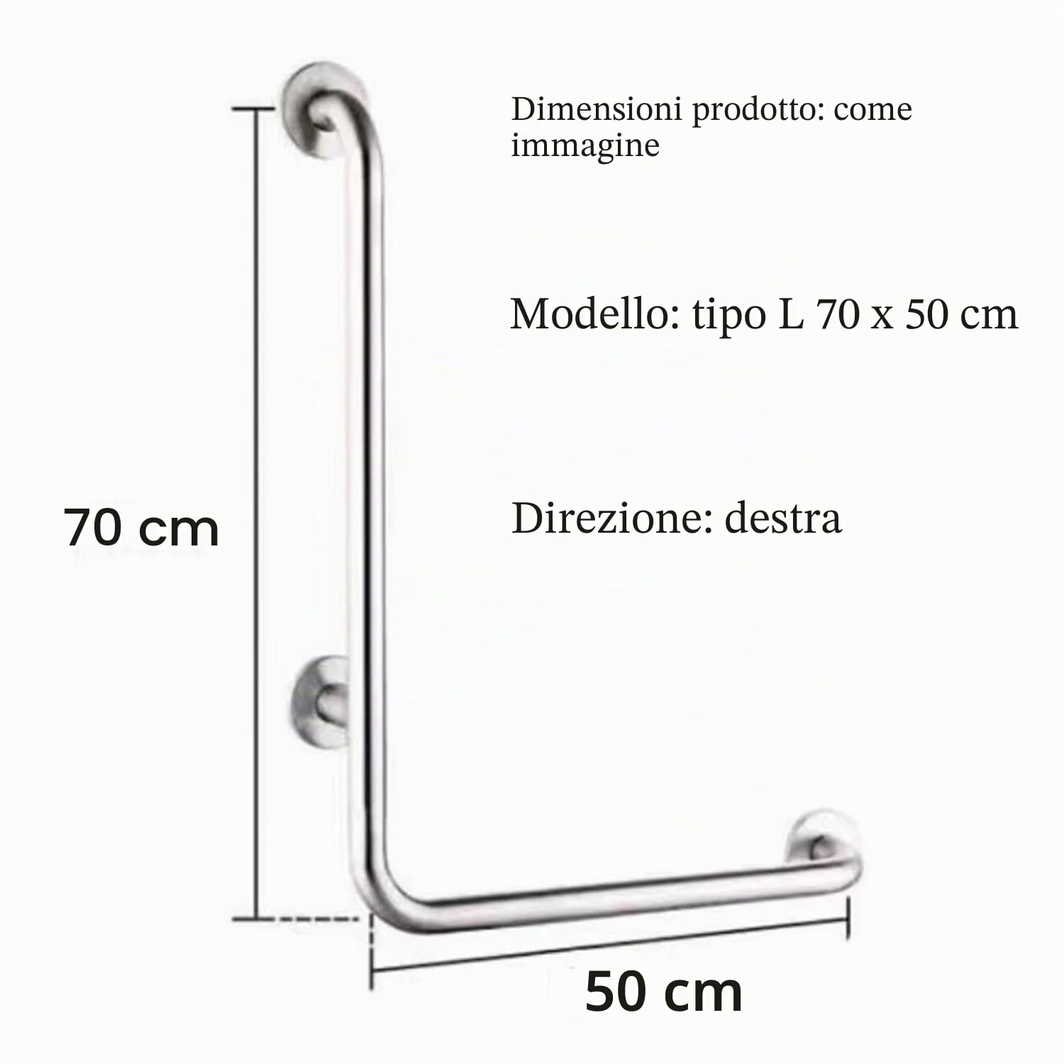 Maniglioni Per Disabili,Maniglione Da Bagno,Tipo l 70x50 Cm Maniglione Bagno Disabili Maniglia Doccia,Carico Massimo 200 Kg,Adatto a Donne In Gravidanza, Anziani e Disabili (Lucido, Lato Destro)