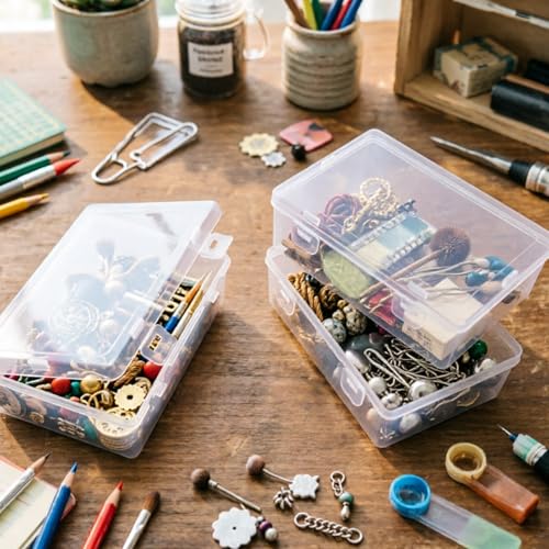 Image of Rectangular Clear Plastic Storage Containers, 5x3.46x1.69in | 10 Pack, Hinged Lid, For Beads and Small Craft Items