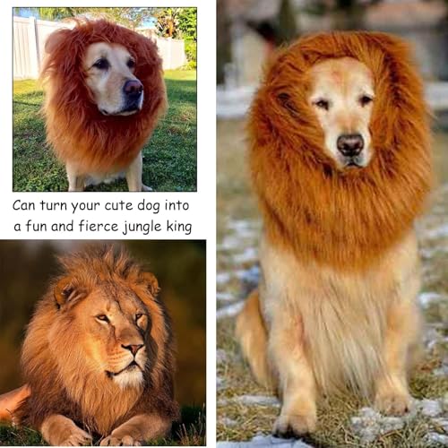 VIDSTW Lions Mane mit Realistische Ohren für Hundekostüm Löwenmähne Perücke Hundekostüm Einstellbar Halloween Löwenmähne Hund Kostüm Hund Tierverkleidung für Mittlere und Große Hunde (Rotbraun)
