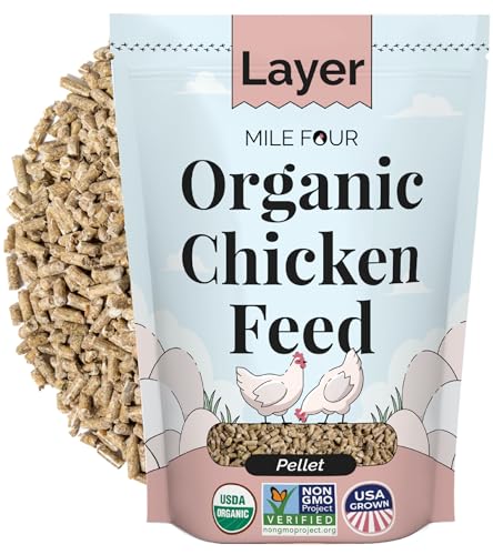 Mile Four Organic Chicken Feed – Layer Pellet, Non-GMO, USA Grown, 16% Protein, Corn-Free, Soy-Free, Non-Medicated Feed for Chickens, 2 lbs Sample