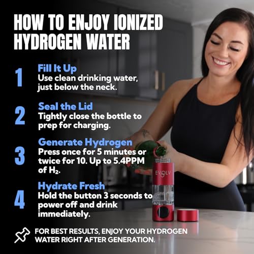 EVOLV Hydrogen Water Bottle Generator – SPE & PEM Water Ionizer 5.4PPM, Highest H2 Concentration – Portable 8oz Hydrogenated Water Bottle – Leak-Proof Hydrogen Water Machine, Easy to Use - Image 6