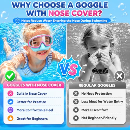 Image of Seago Kids Swim Goggles 2 Pack for 3-12, Anti-Fog Clear View,Toddler Goggles with Nose Cover Swimming Goggles