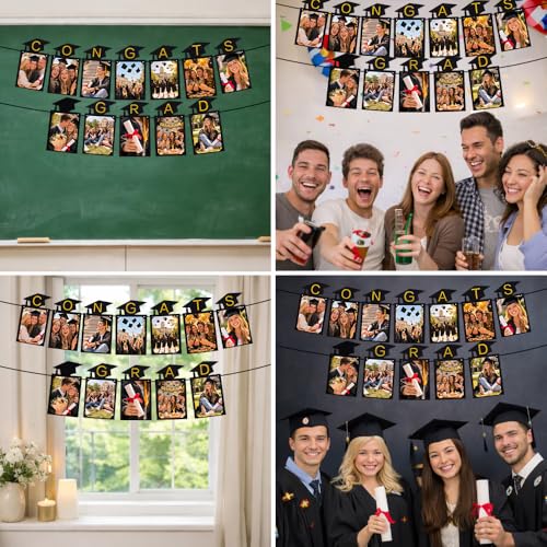 Image of Congrats Grade Graduation Photo Banner, Graduation Photo Display Decorations,Class of 2026 Party Decorations for College Senior, High, Middle, Junior, Kindergarten Pictures Display Grad Party Supplies