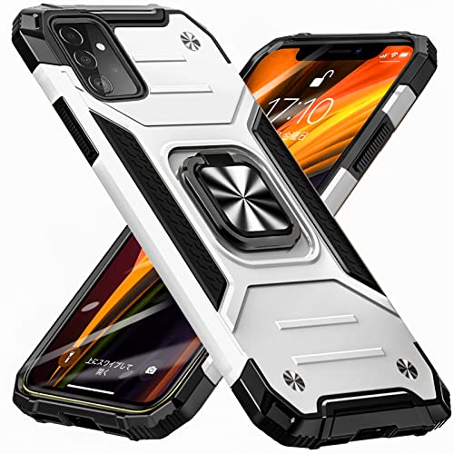 Samsung Galaxy A52 5G ケース リング PC+TPU 米国軍事MIL標準取得 衝撃吸収 耐衝撃 落下防止 スタンド機能 二重構造 防塵 薄型 軽量 一体型 360度回転 全面保護カバー サムスンケース 銀 W-KM-17-05