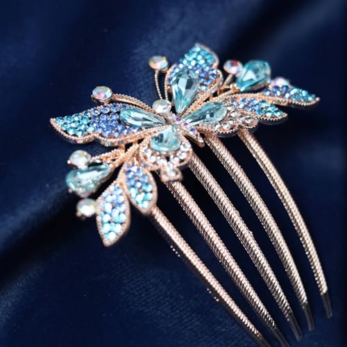 Image of BellaStella Premium Rhinestone Flower Hair Comb Hairpin Hair Dressing For Wedding Prom (Pack of 5) (Blue-1)