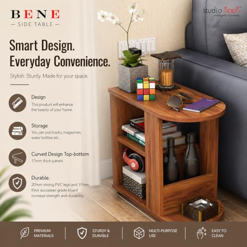 Image of Studio Kook Bene Engineered Wood Side Table | End Table with Storage, Matte Finish, DIY (DO IT Yourself) Assembly (Amber Walnut)