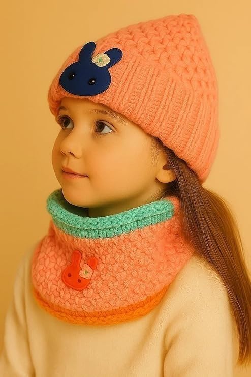 Fashiol Unisex Kids Winter Cap & Scarf Set for 3–10 Years | Soft Woolen Beanie with Pom Pom & Neck Warmer | Warm Fleece Lined Ear Cover Hat for Boys & Girls (Multicolour) (KH-Cap Set) 4