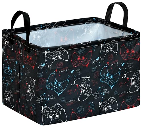 Image of Rectangular Game Controller Storage Basket with Handles, Hamper Storage Basket Collapsible Organizer Bin for Home and Kitchen Storage