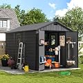 Amopatio Resin Outdoor Storage Shed with Floor, 8x10 FT Lockable Plastic Shed with Ventilation, Waterproof Garden Tool Sheds for Backyard, Patio and Lawn Dark Grey