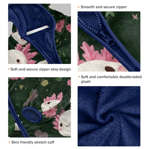 Cute Axolotl Floral Pattern Toddler Fleece Jacket Girl Boys Hooded Fleece Jacket Coat Warm Outwear Zip-up 3-10T3