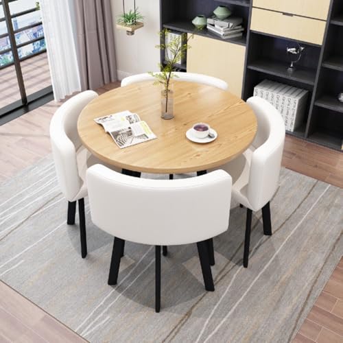 Image of Round Faux Marble Reception Table and Chairs Set, Dining Table Set for 4, Space Saving Reception Desk for Home and Apartment, Office, Conference Room, Lounge