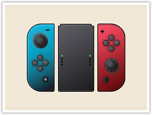 SnooozeWorks Switch Joycon - Póster de controlador póster de sala de juegos, obra de arte retro (18 x 24 pulgadas)