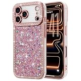 Lafunda iPhone 17 Pro Max 用 ケース キラキラ ラメ ダイヤモンドストーン デコ 女の子 豪華 人気 衝撃吸収 TPU 軽量 落下防止 おしゃれ ワイヤレス充電対応 アイホン17 Pro Max 用携帯ケース 6.9インチ対応 ピンク