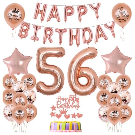 Globos 56 cumpleaños decoración mujer oro rosa 56 cumpleaños fiesta decoración 56 cumpleaños decoración para mujer 56 cumpleaños oro rosa (56)