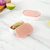 Vista 3 de Restaurantware Bento Tek - Recipientes de salsa de 3.7 x 2.2 x 1.1 pulgadas, 4 tazas blancas para salsa con tapas, con tapa rosa, de plástico