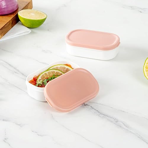 Miniatura 3 de Restaurantware Bento Tek - Recipientes de salsa de 3.7 x 2.2 x 1.1 pulgadas, 4 tazas blancas para salsa con tapas, con tapa rosa, de plástico para